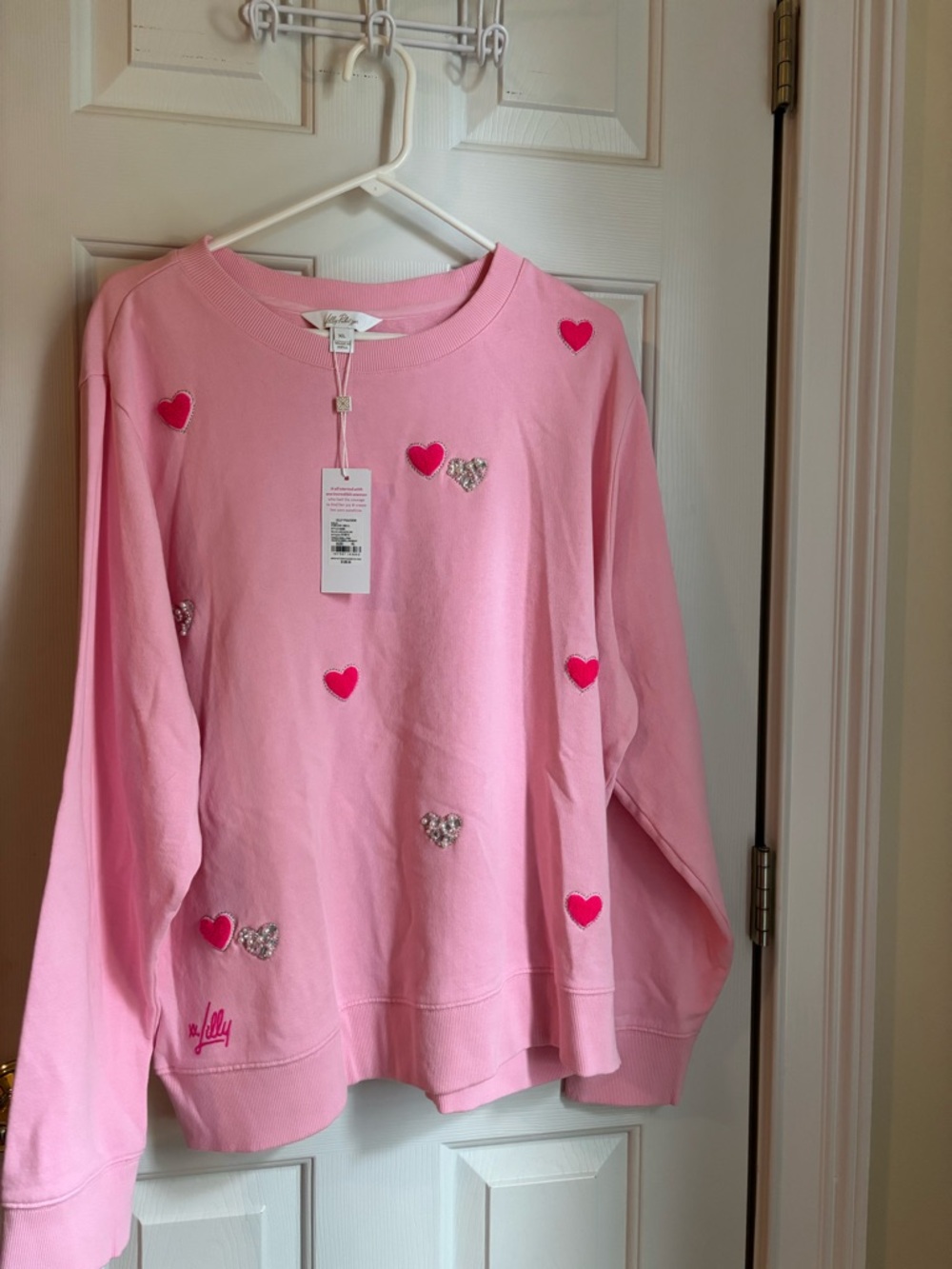 Lilly Pulitzer Pink Heart Embellished Sweatshirt NWT SIZE XL